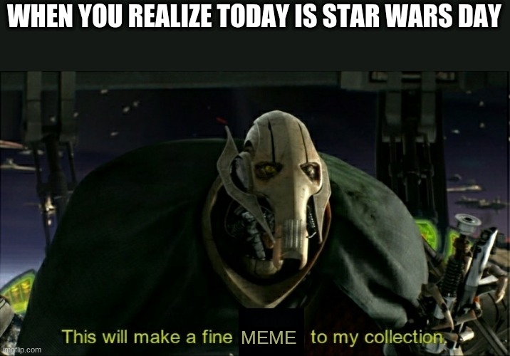 Happy May the 4th | WHEN YOU REALIZE TODAY IS STAR WARS DAY; MEME | image tagged in this will make a fine addition to my collection,star wars | made w/ Imgflip meme maker