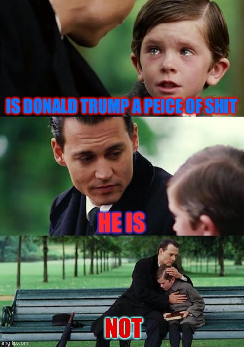 Finding Neverland | IS DONALD TRUMP A PEICE OF SHIT; HE IS; NOT | image tagged in memes,finding neverland | made w/ Imgflip meme maker