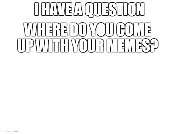 I really just want to see what your answers are | I HAVE A QUESTION; WHERE DO YOU COME UP WITH YOUR MEMES? | image tagged in blank white template,question,interesting,pole | made w/ Imgflip meme maker