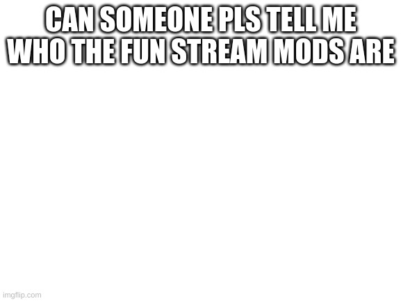 Blank White Template | CAN SOMEONE PLS TELL ME WHO THE FUN STREAM MODS ARE | image tagged in blank white template | made w/ Imgflip meme maker