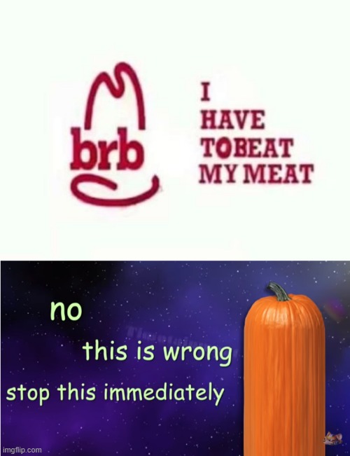 image tagged in brb i have to beat my meat,no this is wrong | made w/ Imgflip meme maker