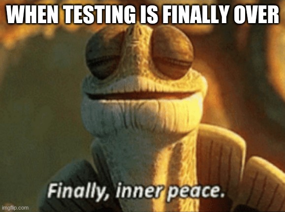 It's true | WHEN TESTING IS FINALLY OVER | image tagged in finally inner peace | made w/ Imgflip meme maker