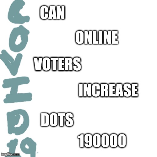 Good Acronym | CAN; ONLINE; VOTERS; INCREASE; DOTS; 190000 | image tagged in memes,blank transparent square | made w/ Imgflip meme maker