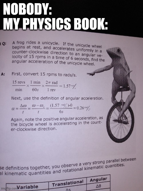 I'm freaking dieing | NOBODY:
MY PHYSICS BOOK: | image tagged in e,here come dat boi | made w/ Imgflip meme maker