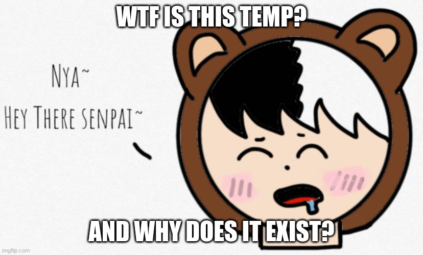 Hey there senpai | WTF IS THIS TEMP? AND WHY DOES IT EXIST? | image tagged in hey there senpai | made w/ Imgflip meme maker