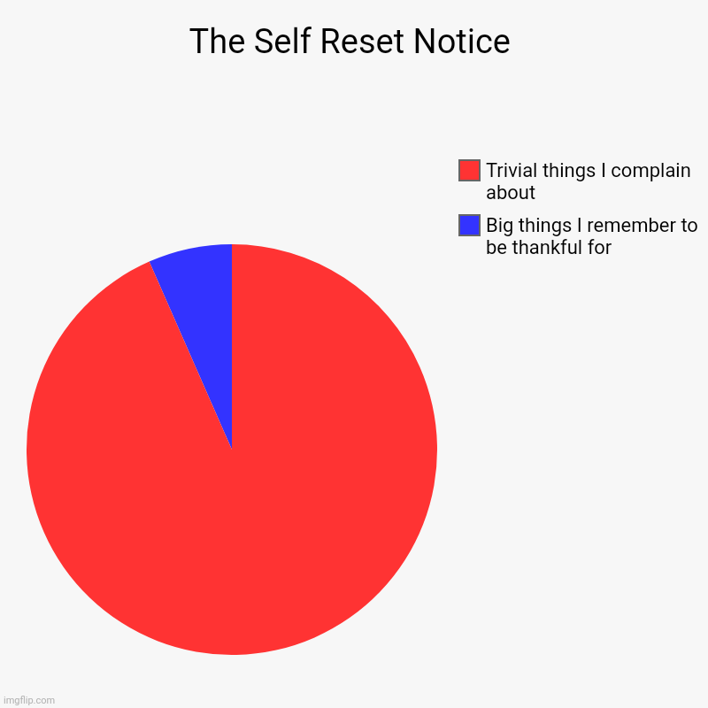 The Self Reset Notice | Big things I remember to be thankful for, Trivial things I complain about | image tagged in charts,pie charts | made w/ Imgflip chart maker