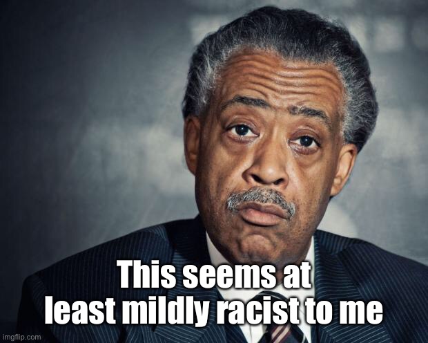 al sharpton racist | This seems at least mildly racist to me | image tagged in al sharpton racist | made w/ Imgflip meme maker