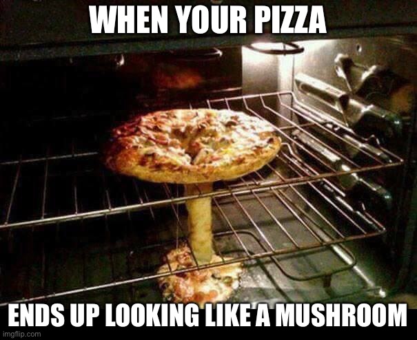 Oops... | WHEN YOUR PIZZA; ENDS UP LOOKING LIKE A MUSHROOM | image tagged in you had one job just the one,cooking,fails,pizza,oops | made w/ Imgflip meme maker