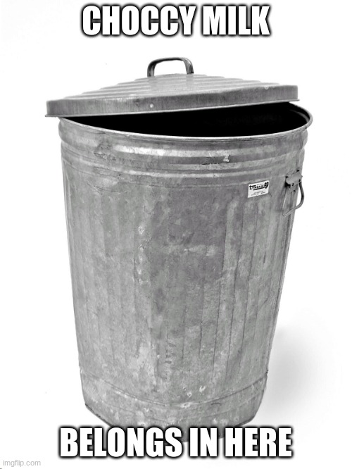 Trash Can | CHOCCY MILK BELONGS IN HERE | image tagged in trash can | made w/ Imgflip meme maker
