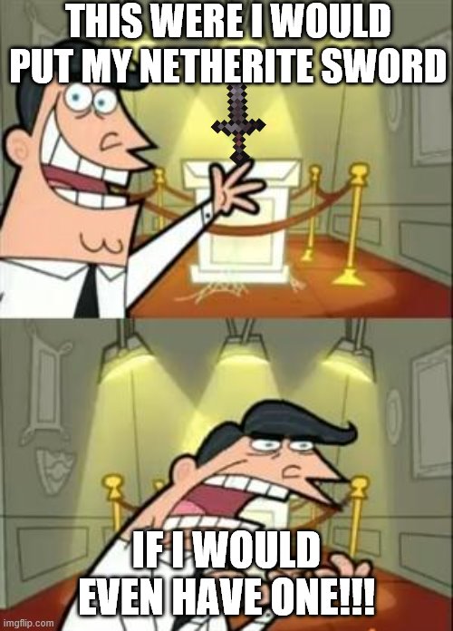 This Is Where I'd Put My Trophy If I Had One | THIS WERE I WOULD PUT MY NETHERITE SWORD; IF I WOULD EVEN HAVE ONE!!! | image tagged in memes,this is where i'd put my trophy if i had one | made w/ Imgflip meme maker