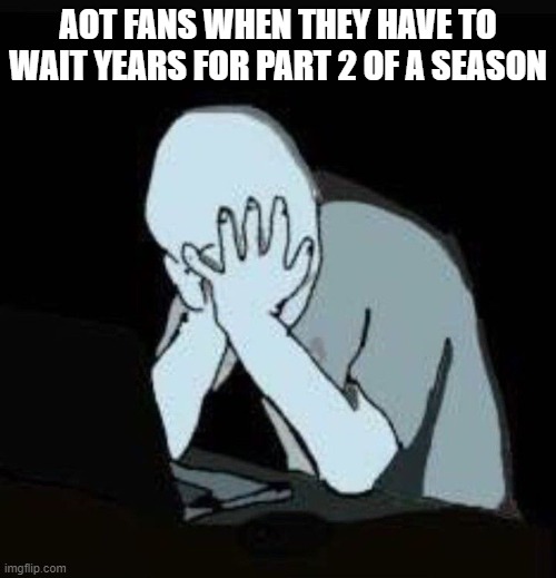 AOT FANS WHEN THEY HAVE TO WAIT YEARS FOR PART 2 OF A SEASON | image tagged in attack on titan | made w/ Imgflip meme maker