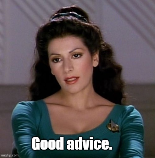 Counselor Deanna Troi | Good advice. | image tagged in counselor deanna troi | made w/ Imgflip meme maker