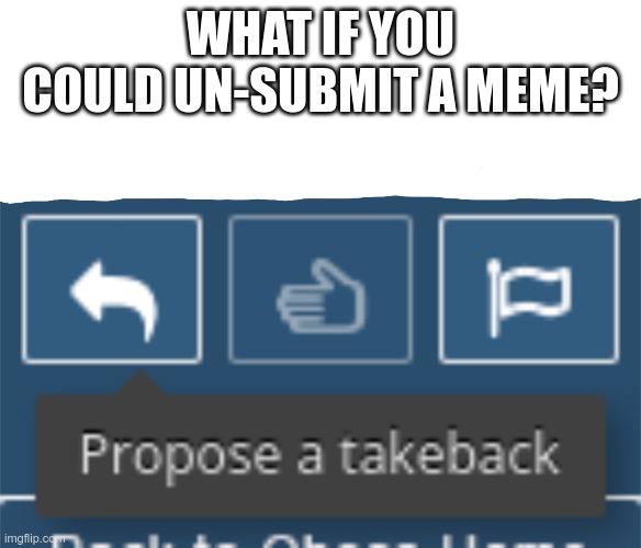 Feature request/discussion | WHAT IF YOU COULD UN-SUBMIT A MEME? | image tagged in propose a takeback | made w/ Imgflip meme maker