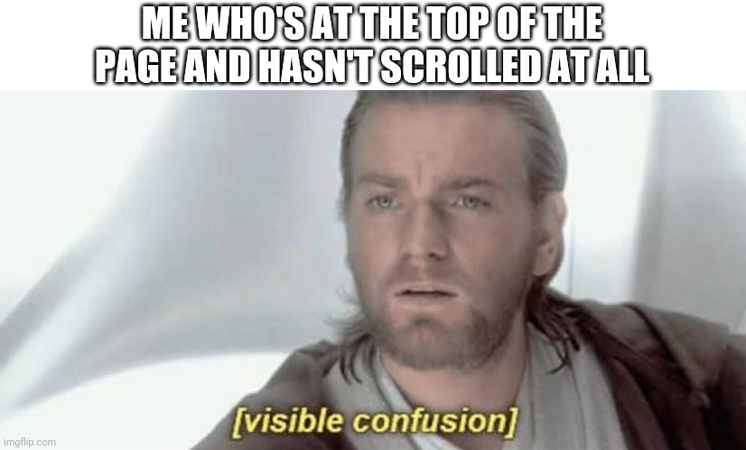 Visible Confusion | ME WHO'S AT THE TOP OF THE PAGE AND HASN'T SCROLLED AT ALL | image tagged in visible confusion | made w/ Imgflip meme maker