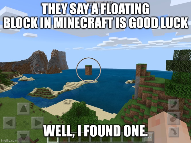 Minecraft | THEY SAY A FLOATING BLOCK IN MINECRAFT IS GOOD LUCK; WELL, I FOUND ONE. | image tagged in first world problems | made w/ Imgflip meme maker