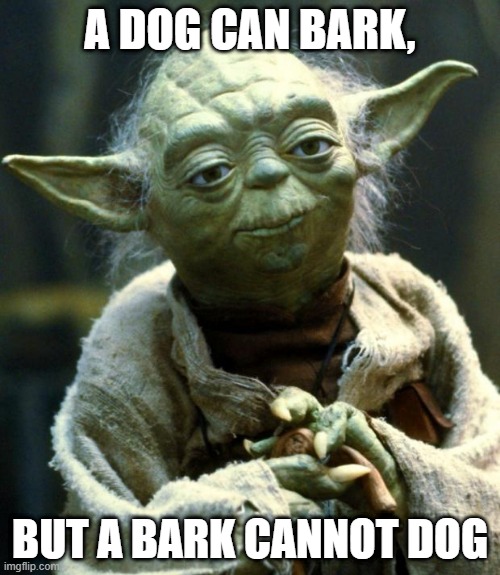 Star Wars Yoda Meme | A DOG CAN BARK, BUT A BARK CANNOT DOG | image tagged in memes,star wars yoda | made w/ Imgflip meme maker