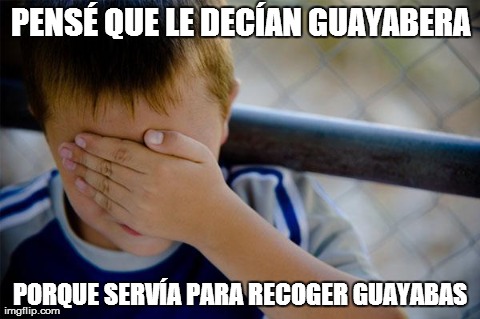 Confession Kid Meme | PENSÃ‰ QUE LE DECÃAN GUAYABERA PORQUE SERVÃA PARA RECOGER GUAYABAS | image tagged in memes,confession kid | made w/ Imgflip meme maker