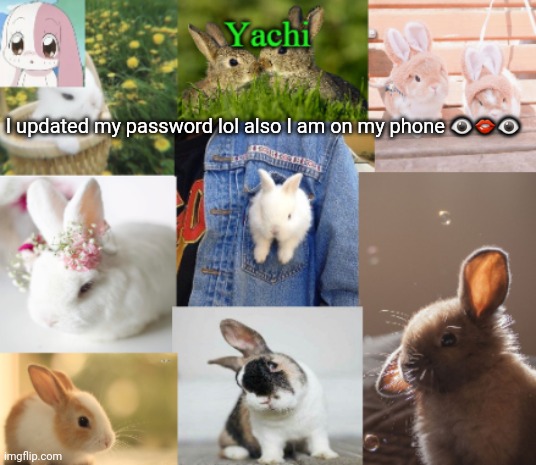 Yachis bunny temp part 2 | I updated my password lol also I am on my phone 👁👄👁 | image tagged in yachis bunny temp part 2 | made w/ Imgflip meme maker