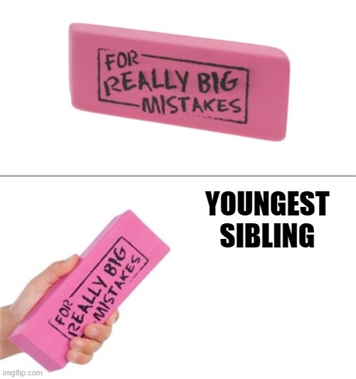 Who can relate? |  YOUNGEST SIBLING | image tagged in for really big mistakes,memes,siblings | made w/ Imgflip meme maker