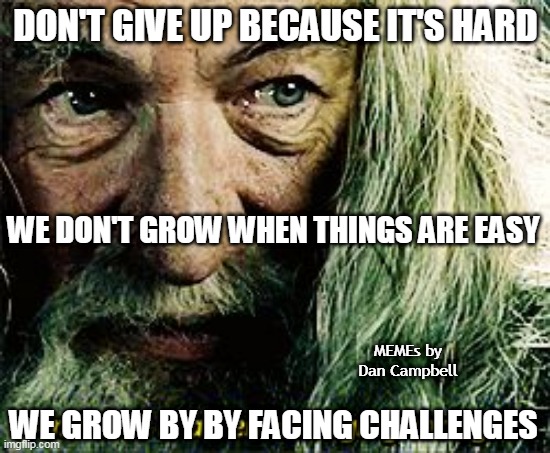 And that is an encouraging thought | DON'T GIVE UP BECAUSE IT'S HARD; WE DON'T GROW WHEN THINGS ARE EASY; MEMEs by Dan Campbell; WE GROW BY BY FACING CHALLENGES | image tagged in and that is an encouraging thought | made w/ Imgflip meme maker