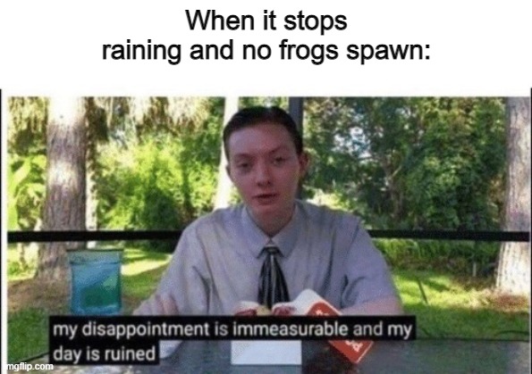 Dissapointment city | When it stops raining and no frogs spawn: | image tagged in my dissapointment is immeasurable and my day is ruined,roblox,skyblock | made w/ Imgflip meme maker