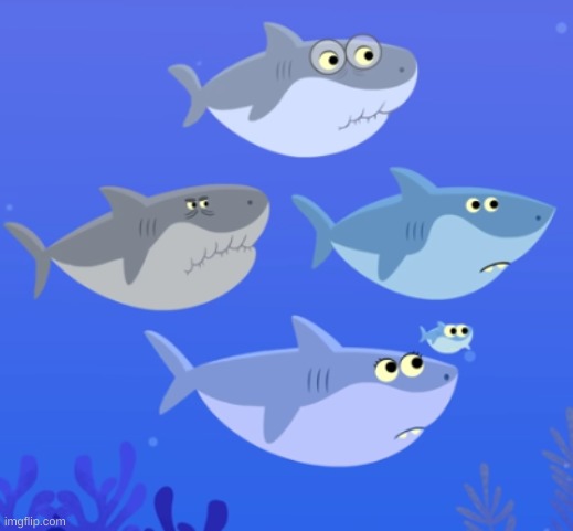 repost but add a random word | image tagged in baby shark and his family but bruh | made w/ Imgflip meme maker