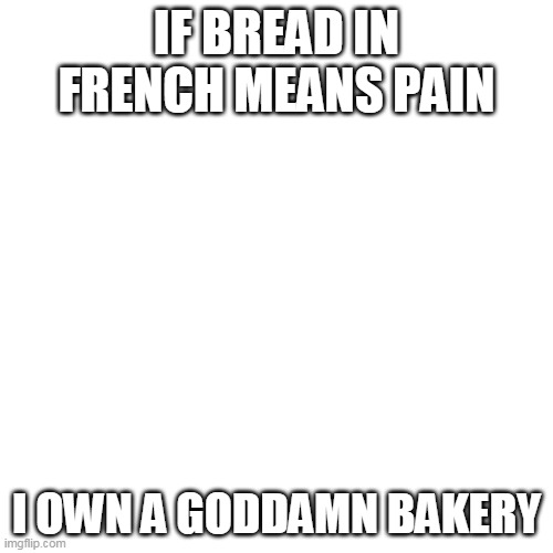 Yep, i got rejected by my crush | IF BREAD IN FRENCH MEANS PAIN; I OWN A GODDAMN BAKERY | made w/ Imgflip meme maker