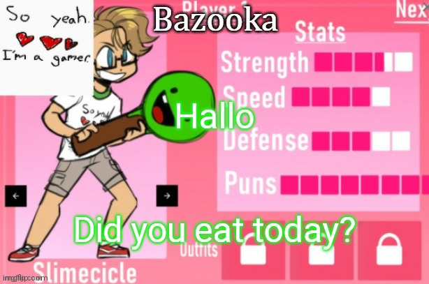 Bazooka's Charlie slimecicle template | Hallo; Did you eat today? | image tagged in bazooka's charlie slimecicle template | made w/ Imgflip meme maker