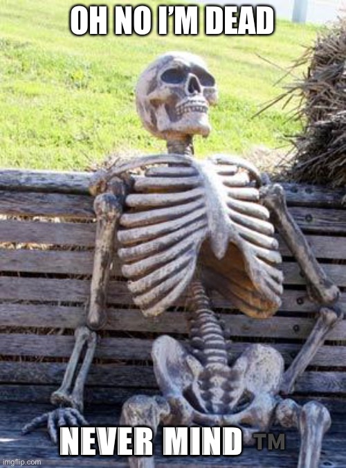 OH NO I’M DEAD NEVER MIND ™️ | image tagged in memes,waiting skeleton | made w/ Imgflip meme maker