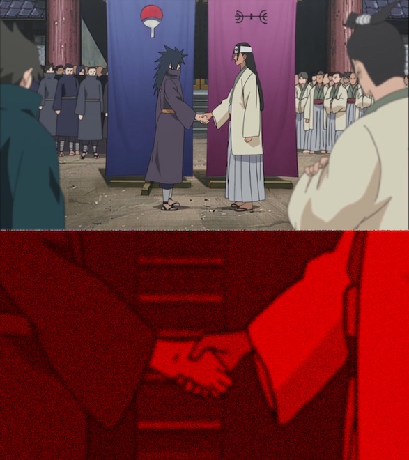 Handshake between Madara and Hashirama Blank Meme Template