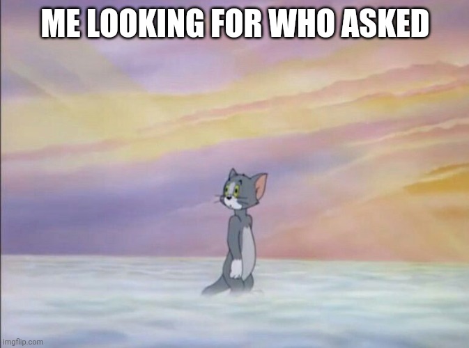 Tom In heaven | ME LOOKING FOR WHO ASKED | image tagged in tom in heaven | made w/ Imgflip meme maker