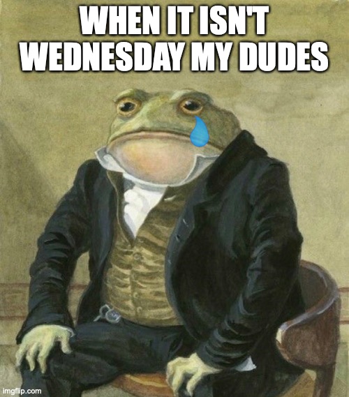 for some of you it is Wednesday but for me it isn't yet | WHEN IT ISN'T WEDNESDAY MY DUDES | image tagged in es de mi agrado informarles,may the fourth be with you,my dudes | made w/ Imgflip meme maker