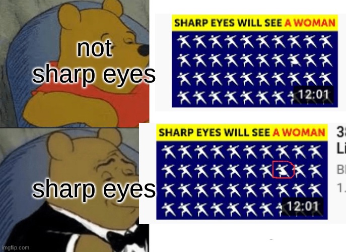 Tuxedo Winnie The Pooh Meme | not sharp eyes; sharp eyes | image tagged in memes,tuxedo winnie the pooh | made w/ Imgflip meme maker
