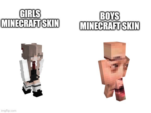 Blank White Template | BOYS MINECRAFT SKIN; GIRLS MINECRAFT SKIN | image tagged in blank white template,minecraft | made w/ Imgflip meme maker