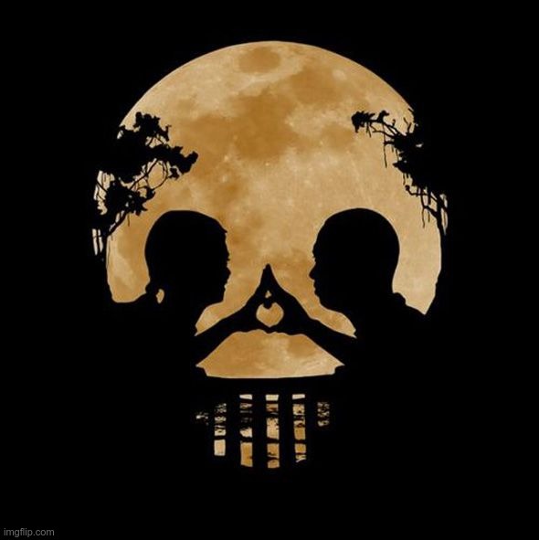 How Romantic! Lovers Under A Golden Moon! | image tagged in double_take stream,skull,dual art,rick75230,not what it looks like | made w/ Imgflip meme maker