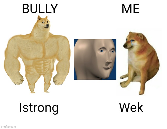 Buff Doge vs. Cheems Meme | BULLY; ME; Istrong; Wek | image tagged in memes,buff doge vs cheems | made w/ Imgflip meme maker
