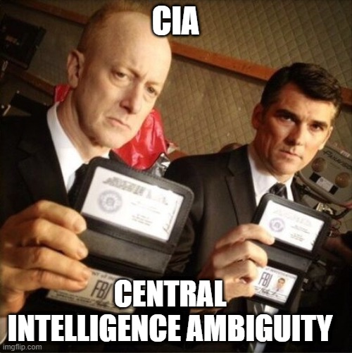 FBI | CIA CENTRAL INTELLIGENCE AMBIGUITY | image tagged in fbi | made w/ Imgflip meme maker