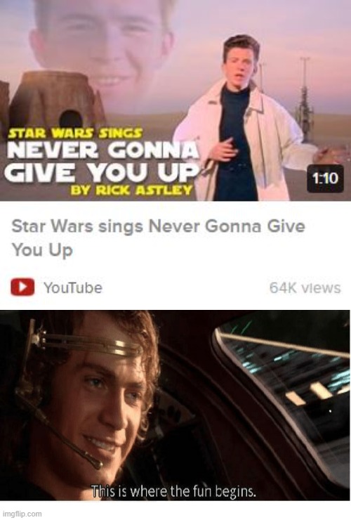 Never gonna fall to the dark side | image tagged in star wars,never gonna give you up,never gonna let you down,never gonna run around,and desert you | made w/ Imgflip meme maker