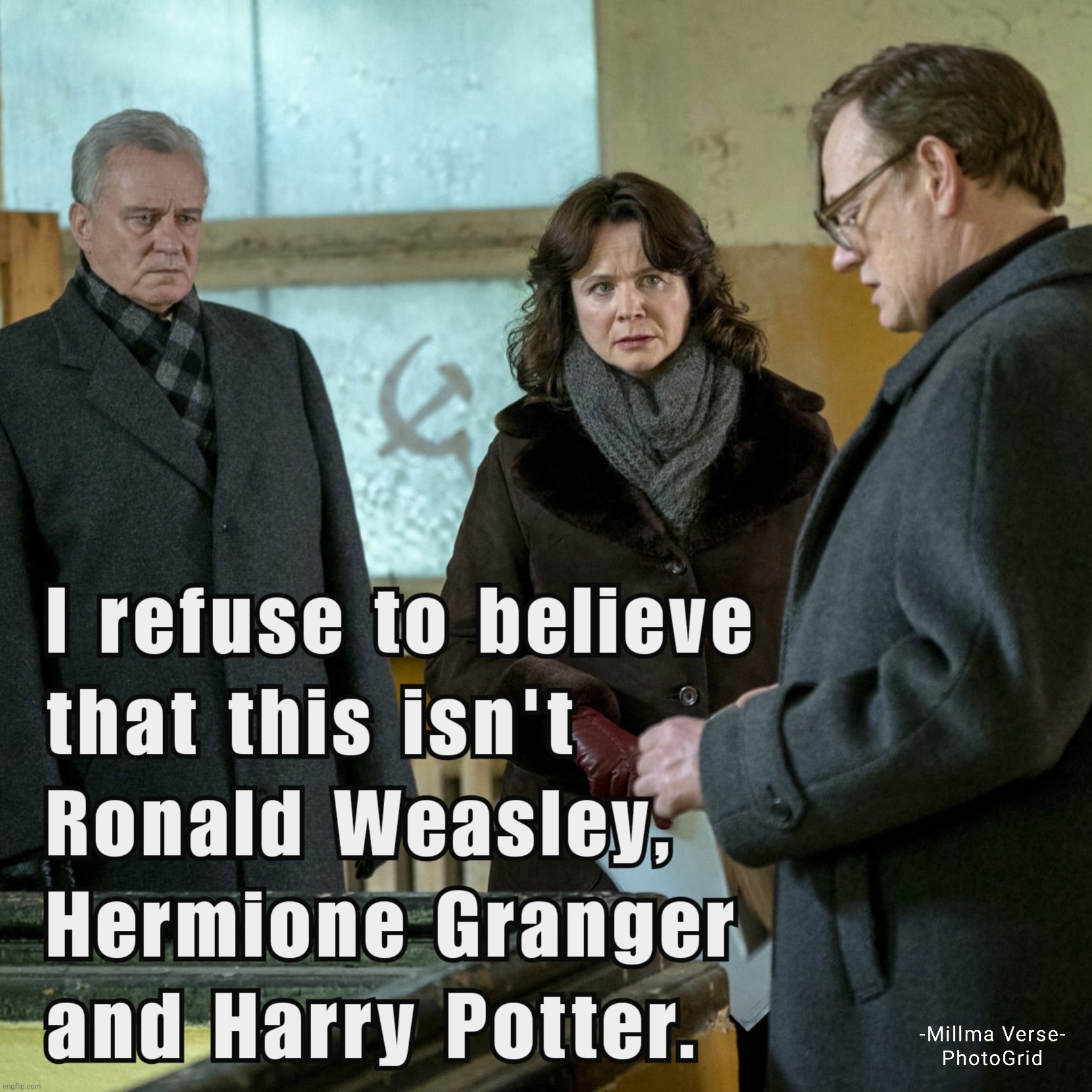 A humorous harry potter meme with ron weasley and hermione granger