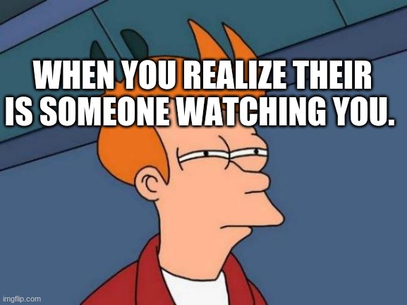 Futurama Fry Meme | WHEN YOU REALIZE THEIR IS SOMEONE WATCHING YOU. | image tagged in memes,futurama fry | made w/ Imgflip meme maker