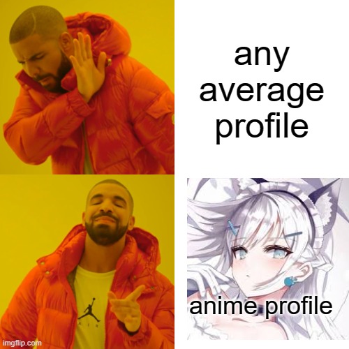 anime profile | any average profile; anime profile | image tagged in memes,drake hotline bling | made w/ Imgflip meme maker