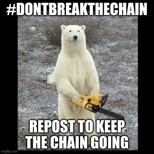 Chainsaw Bear Meme | #DONTBREAKTHECHAIN; REPOST TO KEEP THE CHAIN GOING | image tagged in memes,chainsaw bear | made w/ Imgflip meme maker