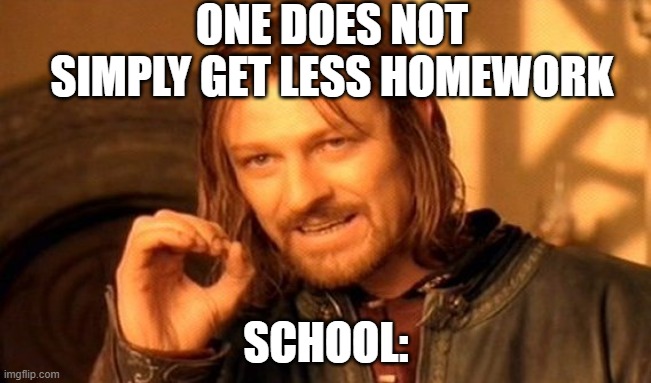 students :tottaly relatable | ONE DOES NOT SIMPLY GET LESS HOMEWORK; SCHOOL: | image tagged in memes,one does not simply | made w/ Imgflip meme maker