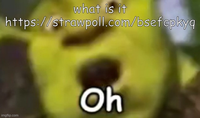 shrek oh | what is it
https://strawpoll.com/bsefcpkyq | image tagged in shrek oh | made w/ Imgflip meme maker