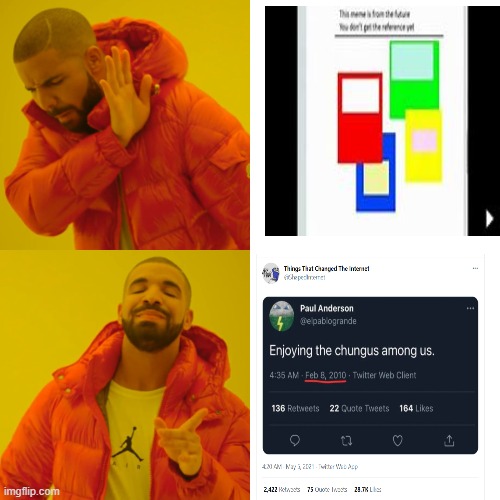 Time Travellers | image tagged in memes,drake hotline bling,among us,time travel | made w/ Imgflip meme maker