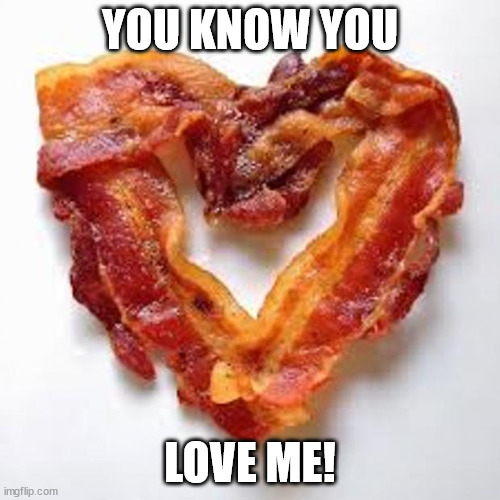 bacon | YOU KNOW YOU; LOVE ME! | image tagged in bacon | made w/ Imgflip meme maker