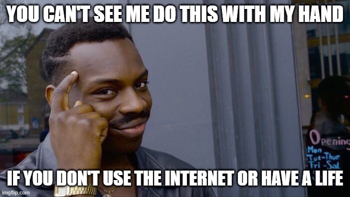 Roll Safe Think About It | YOU CAN'T SEE ME DO THIS WITH MY HAND; IF YOU DON'T USE THE INTERNET OR HAVE A LIFE | image tagged in memes,roll safe think about it | made w/ Imgflip meme maker