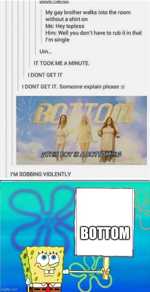 BOTTOM | image tagged in spongebob with a sign | made w/ Imgflip meme maker