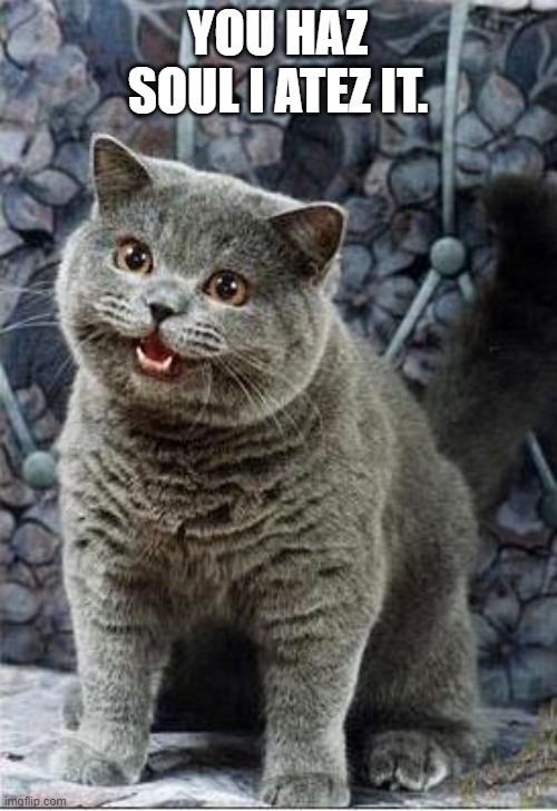 I can haz cheezburger plain | YOU HAZ SOUL I ATEZ IT. | image tagged in i can haz cheezburger plain | made w/ Imgflip meme maker