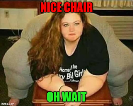 Is that a chair? | NICE CHAIR; OH WAIT | image tagged in look again,chair,big lady | made w/ Imgflip meme maker